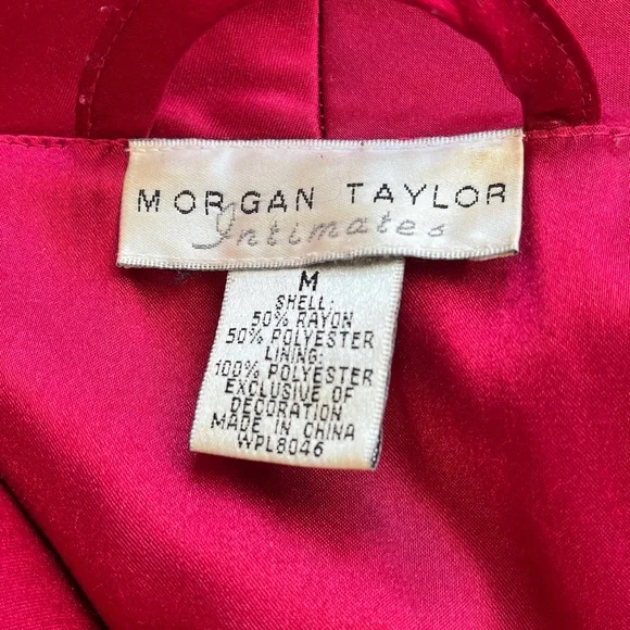 Velvet Burnout Satin Wrap Robe Long Shawl Collar Belt Pockets Women M Red Floral - Picture 3 of 17